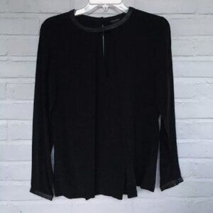 Club Monaco Black Long Sleeve Blouse Keyhole Leather Trim - Org. $129 - Size S